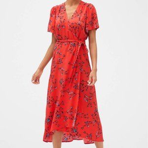 Gap midi wrap dress red floral print size s
